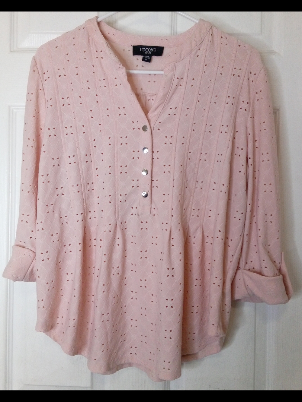 Cocomo Pale Pink Eyelet Henley Blouse